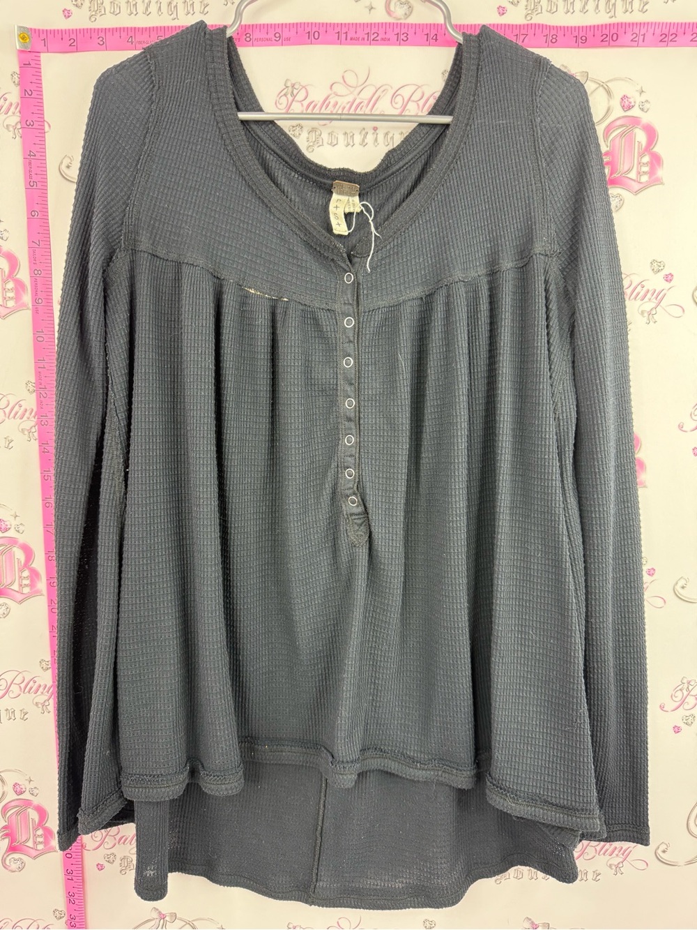 We The Free babydoll top black navy Long-Sleeve Waffle Henley Top - Gray